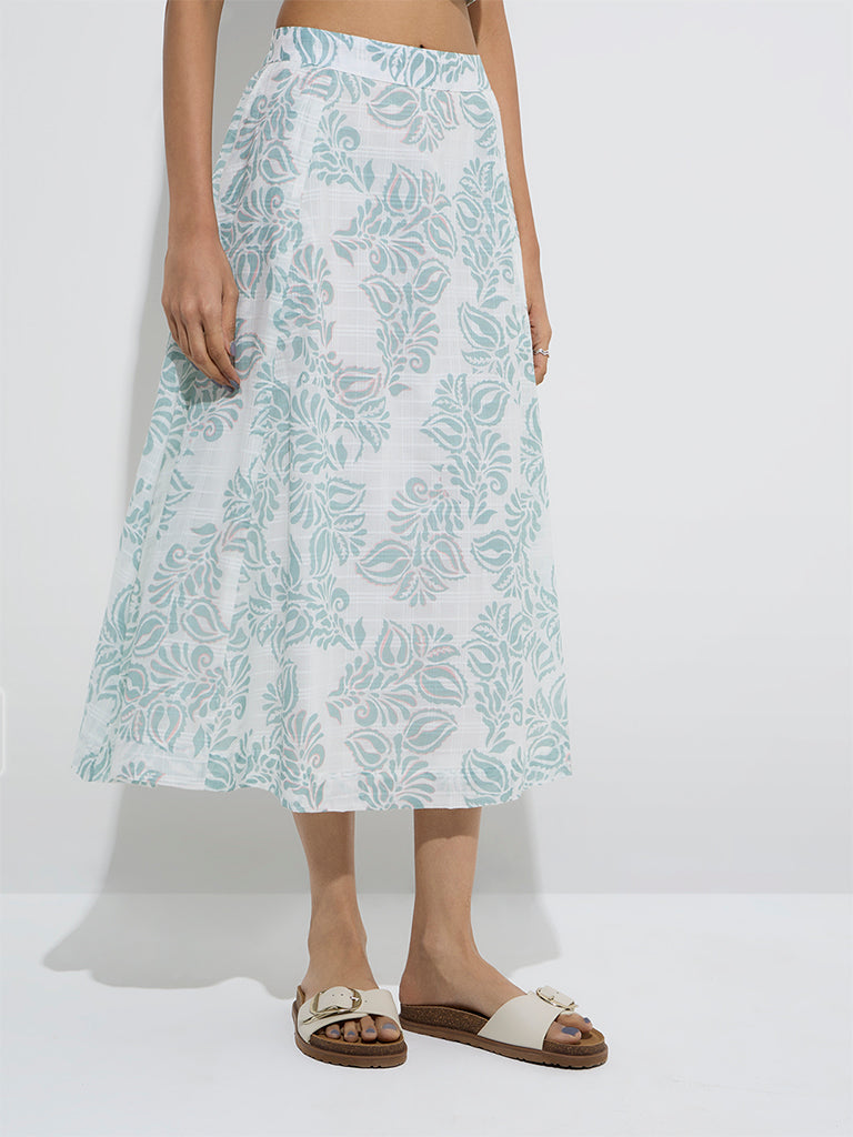Bombay Paisley Sage Botanical Design Cotton Skirt