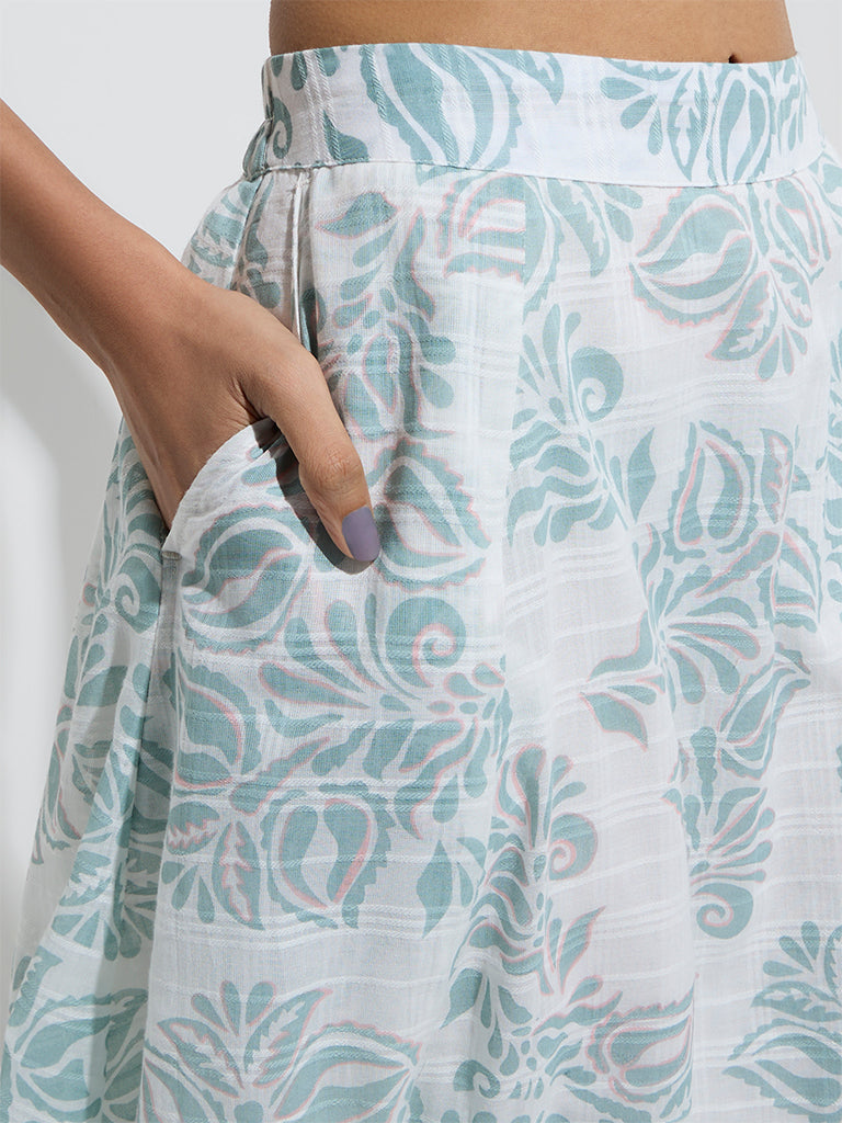 Bombay Paisley Sage Botanical Design Cotton Skirt