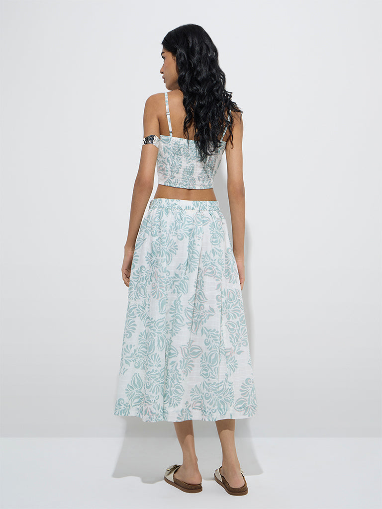 westisde Bombay Paisley Women's Sage Botanical Design Cotton Skirt for Everyday Back View