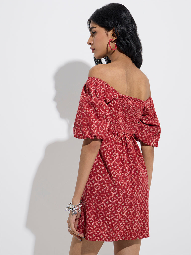 Bombay Paisley Red Printed Cotton-Blend A-Line Dress