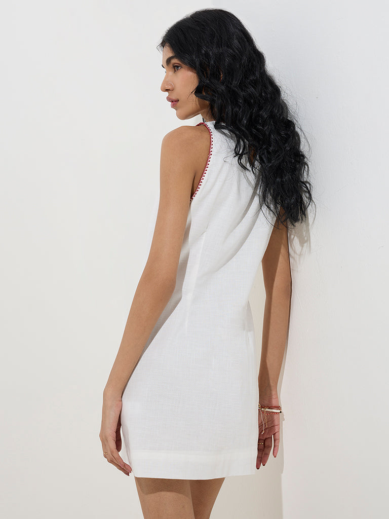 westisde Bombay Paisley Women's White Floral Pattern Cotton Shift Dress for Everyday Back View