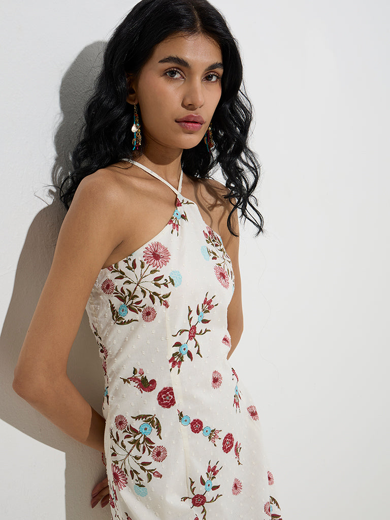 Bombay Paisley Off-White Floral Cotton A-Line Dress