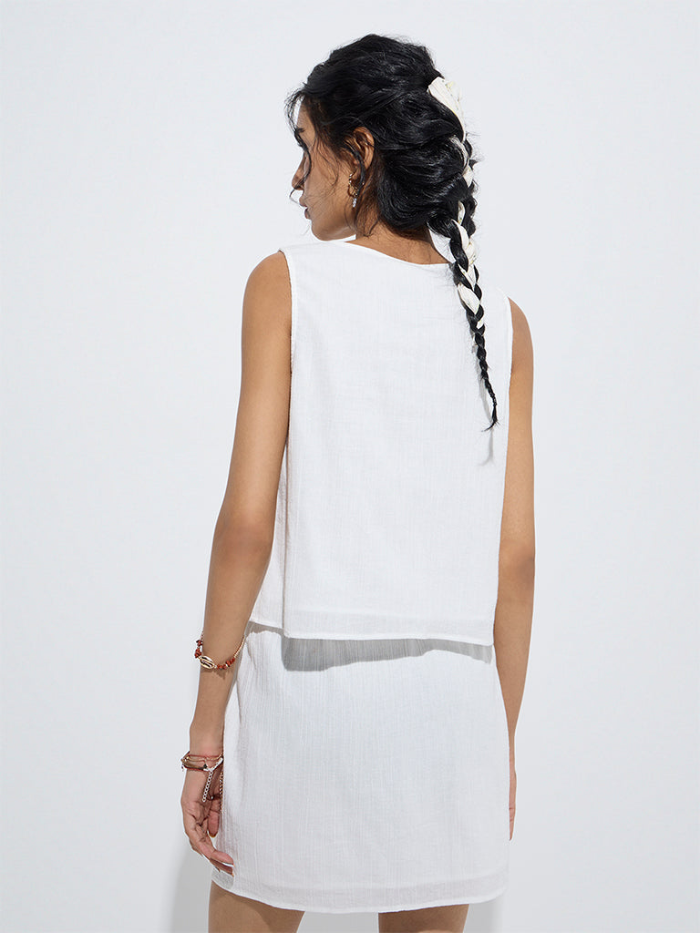 westisde Bombay Paisley Women's White Embroidered Cotton Vest Top for Everyday Back View