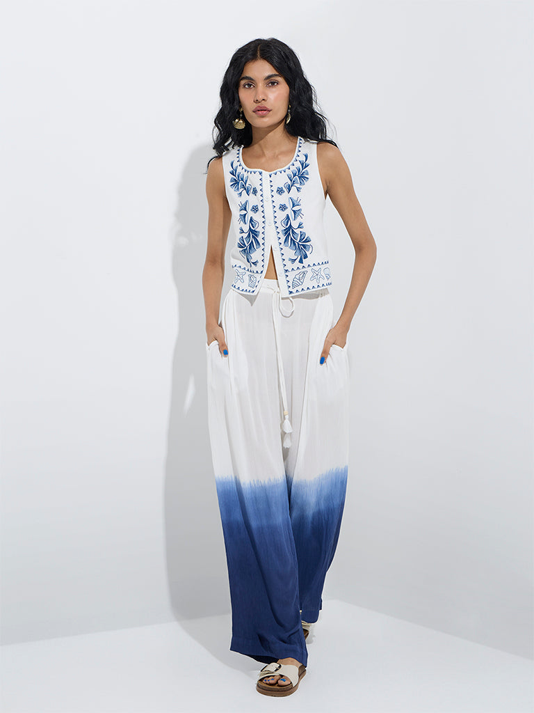 Bombay Paisley White Embroidered Cotton-Blend Top