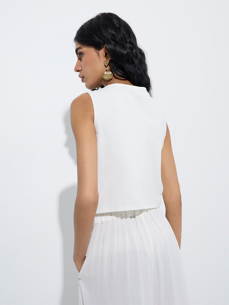Bombay Paisley White Embroidered Cotton-Blend Top