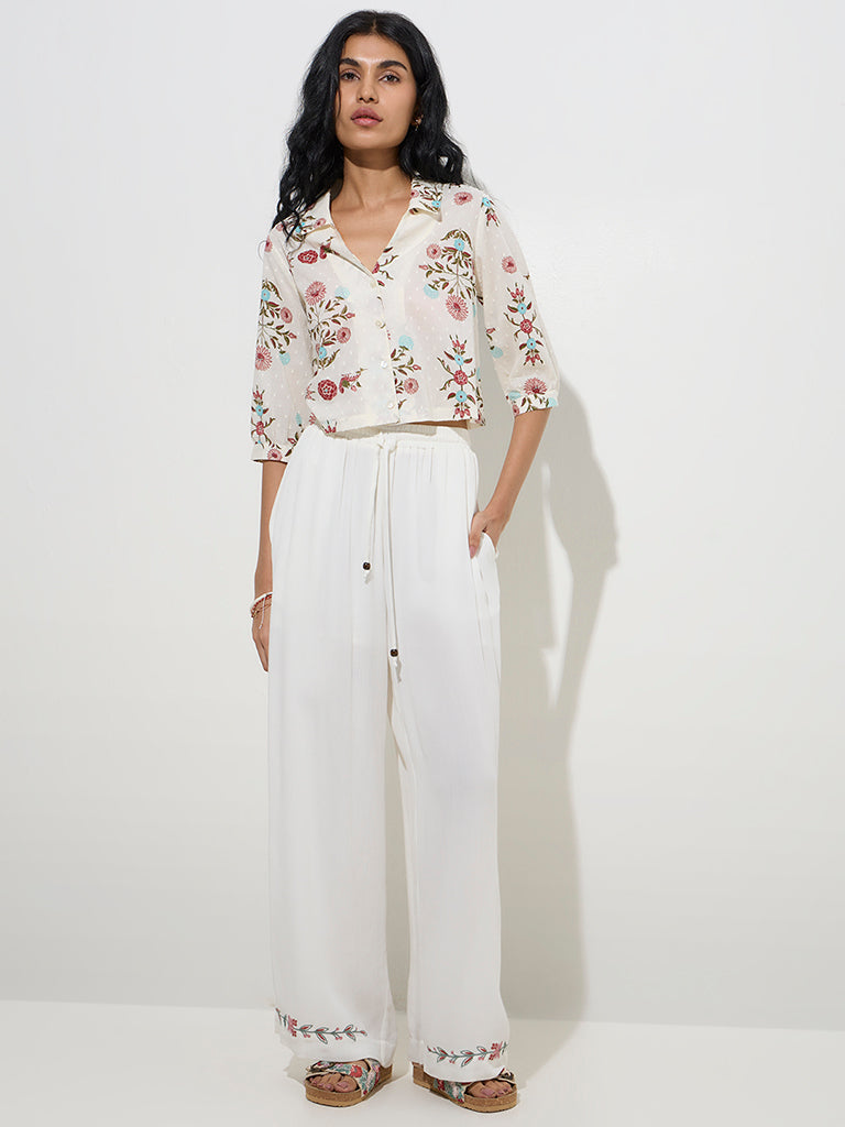 Bombay Paisley Off-White Floral Detailed Cotton Shirt