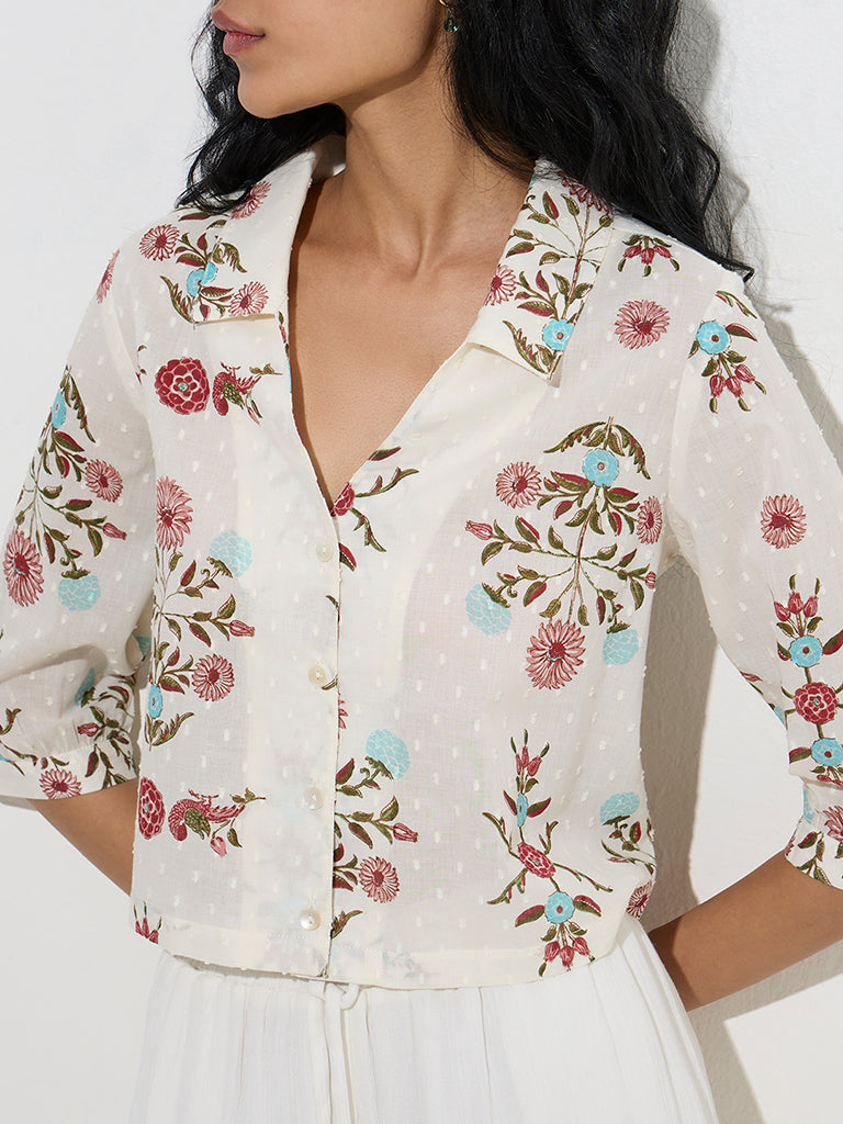 Bombay Paisley Off-White Floral Detailed Cotton Shirt