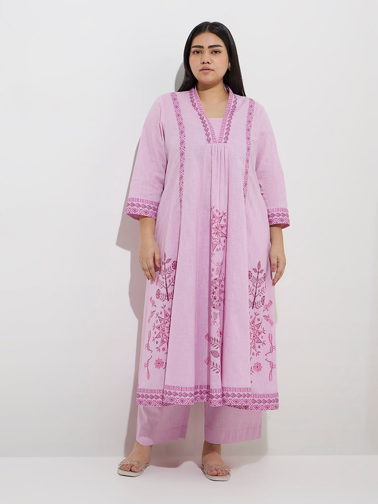 Diza Lilac Tribal-Inspired Cotton A-Line Kurta