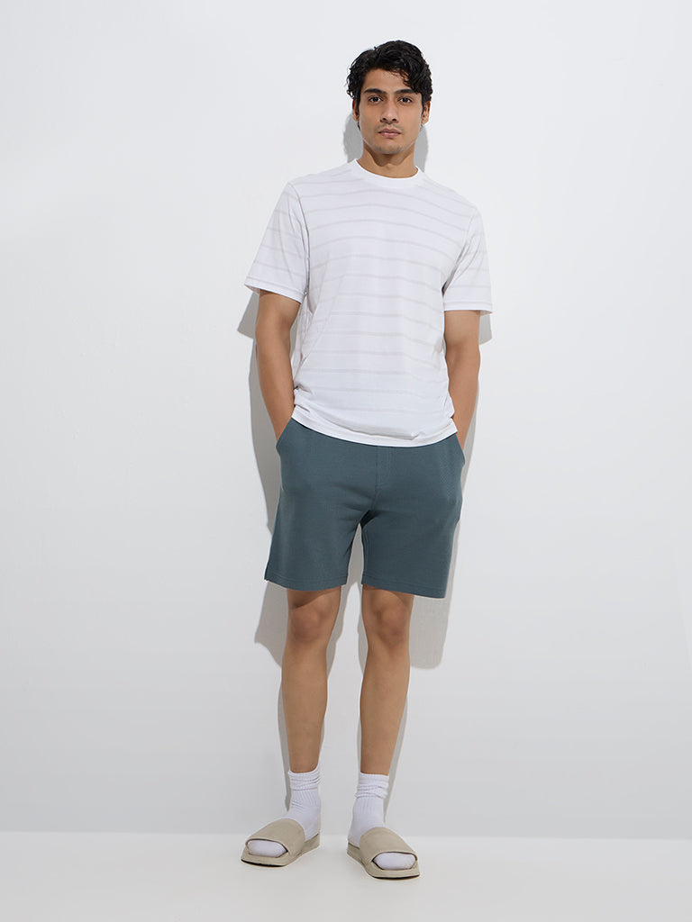Westside WES Lounge Men's Dark Teal Relaxed-Fit Cotton-Blend Shorts for Casual Wear Full Model View