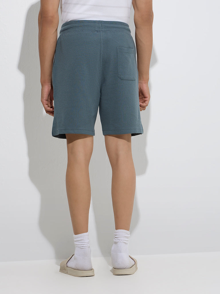 Westside WES Lounge Men's Dark Teal Relaxed-Fit Cotton-Blend Shorts for Casual Wear Back View