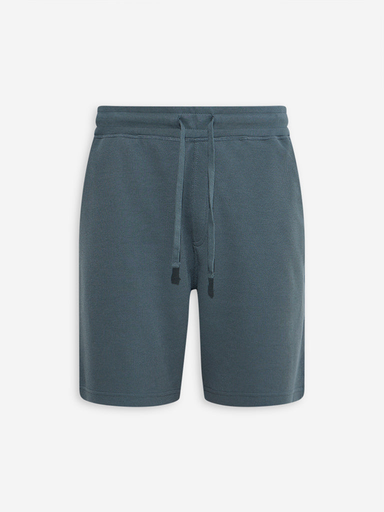 Westside WES Lounge Men's Dark Teal Relaxed-Fit Cotton-Blend Shorts for Casual Wear Flatly View