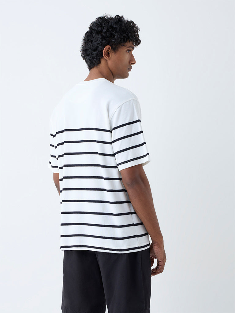 WES Lounge White Striped Relaxed-Fit Cotton-Blend T-Shirt