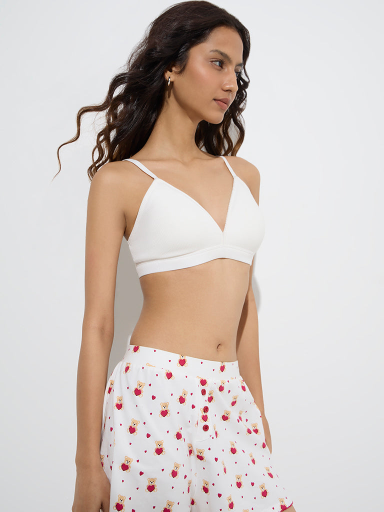 Superstar White Waffle-Textured Padded Cotton-Blend Bra