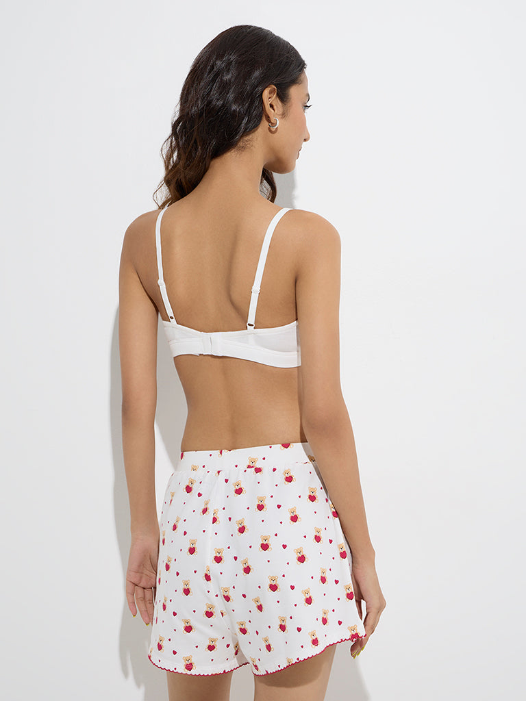 Superstar White Waffle-Textured Padded Cotton-Blend Bra
