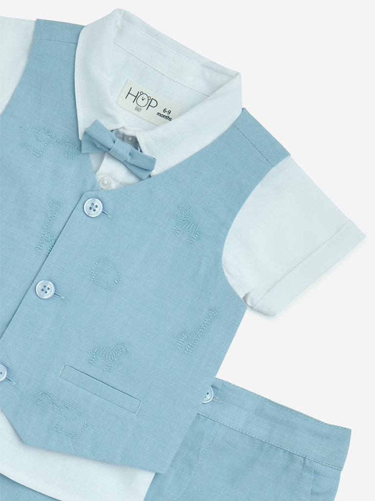 Westside HOP Baby Boys' Blue Cotton Waistcoat, Shirt, Shorts and Bow Set for Casual Wear Zoom View