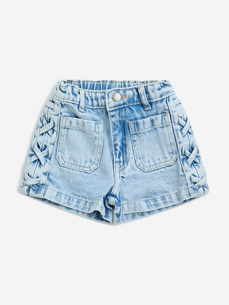 Buy HOP Kids Light Blue High-Rise Denim Shorts from Westside