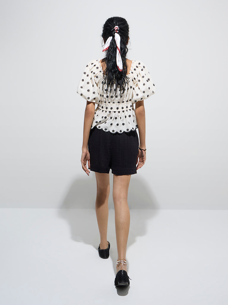 westisde Bombay Paisley Women's Black Solid Cotton Shorts for Everyday Back View