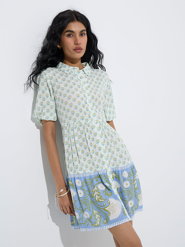 Bombay Paisley Green Botanical Printed A-Line Dress