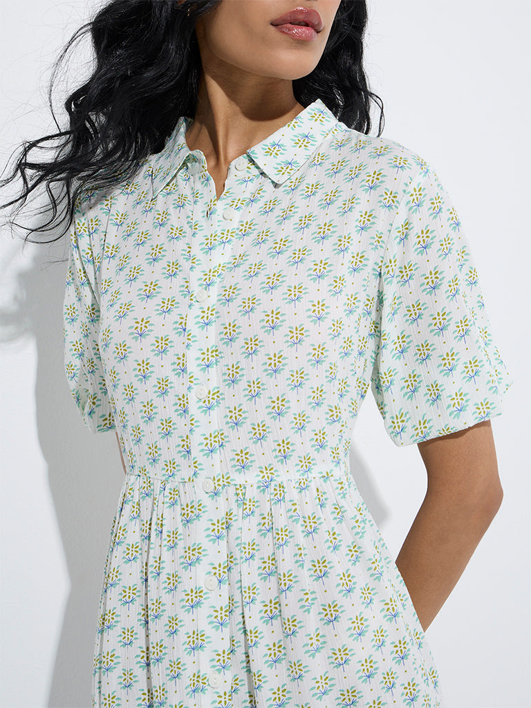 Bombay Paisley Green Botanical Printed A-Line Dress
