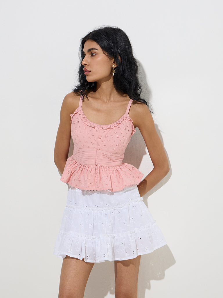 Bombay Paisley Pink Schiffli Detailed Cotton Top