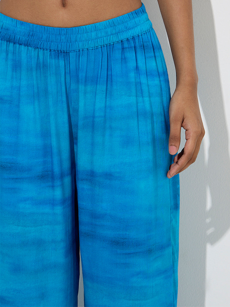 Utsa Blue Tie-Dye Printed Palazzos