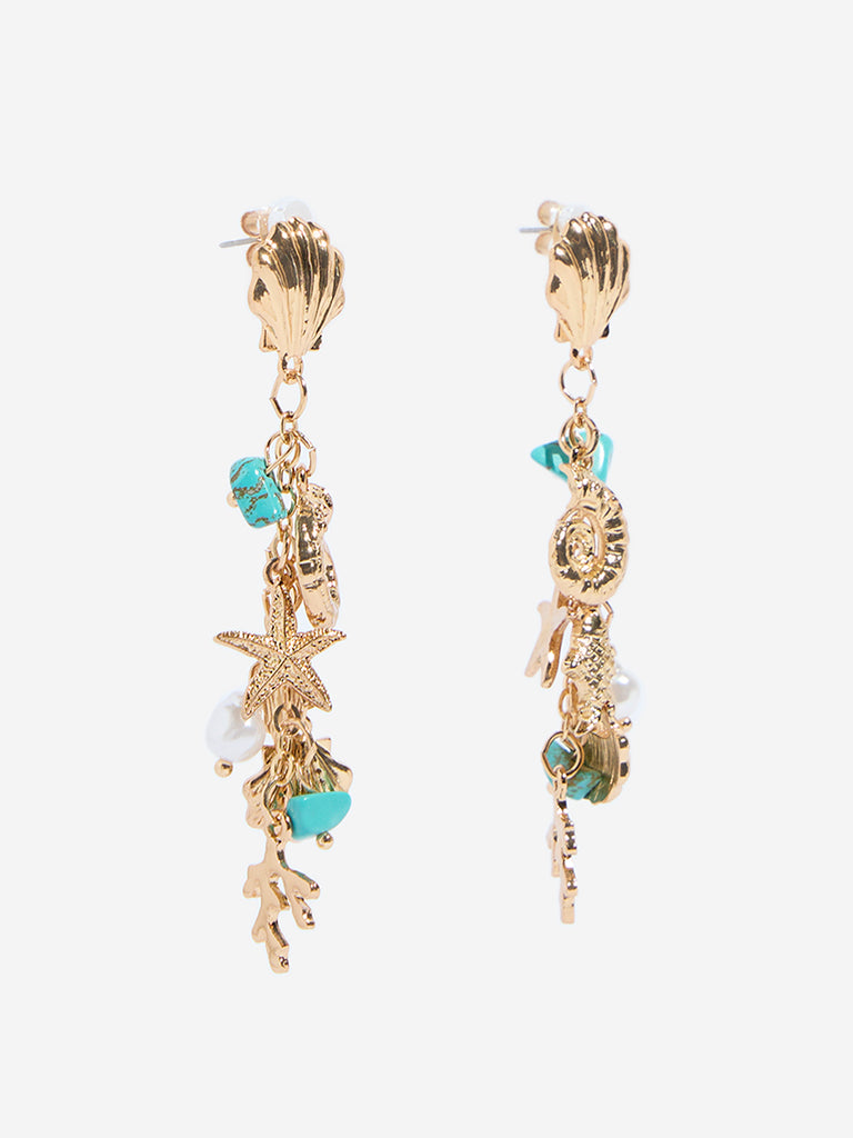Westside Accessories Gold Shells and Agate Dangler Earrings
