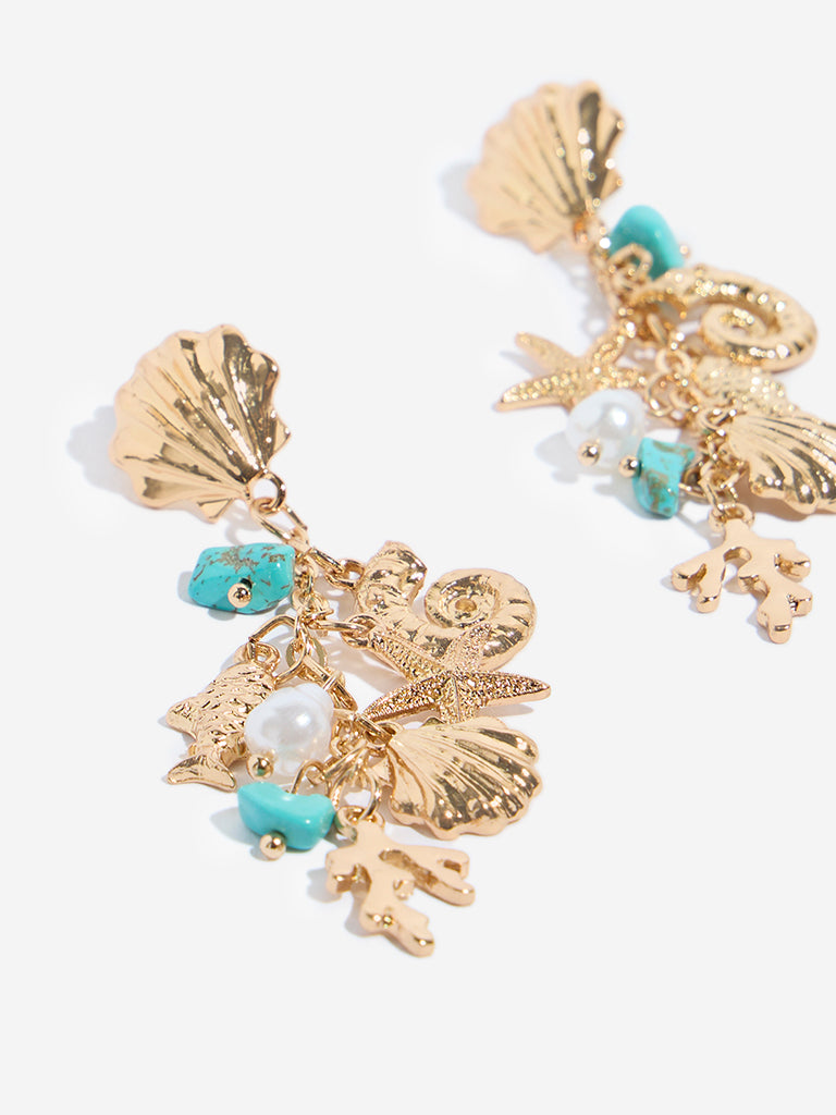 Westside Accessories Gold Shells and Agate Dangler Earrings