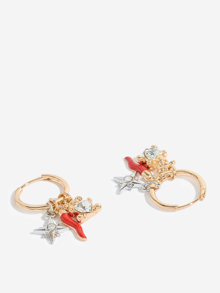 Westside Accessories Gold Multi Charm Hoop Earrings