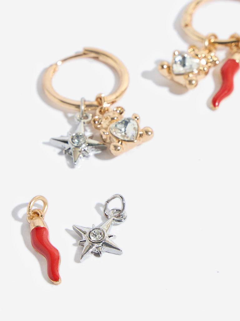 Westside Accessories Gold Multi Charm Hoop Earrings
