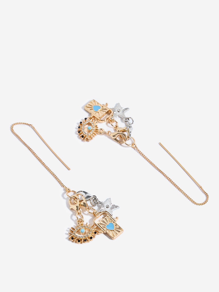 Westside Accessories Gold Multi Charm Dangler Earrings