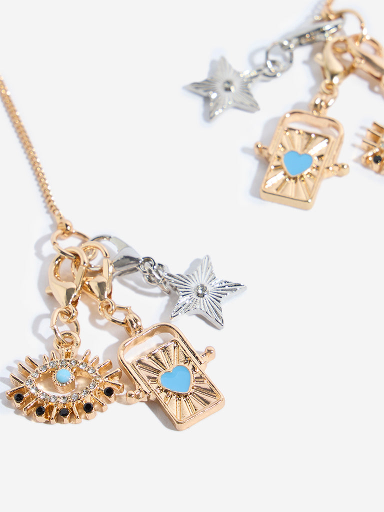 Westside Accessories Gold Multi Charm Dangler Earrings