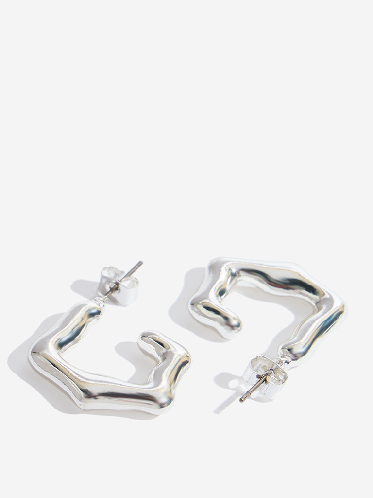 Westside Accessories Silver Molten Half Hoops Earrings