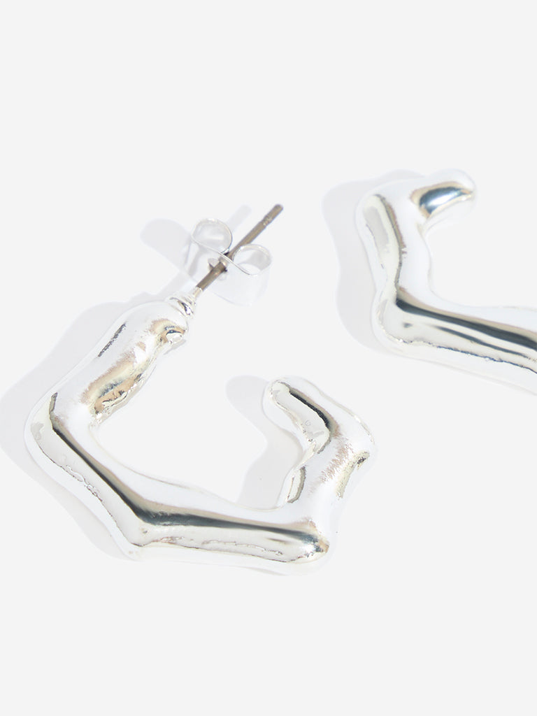 Westside Accessories Silver Molten Half Hoops Earrings
