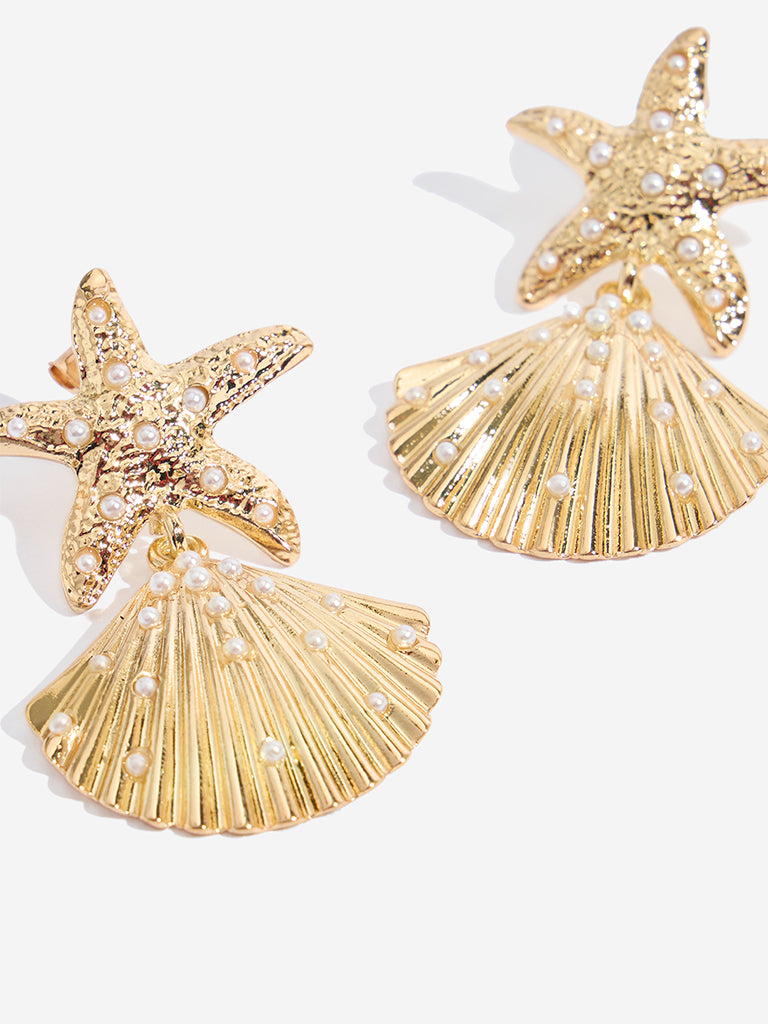 Westside Accessories Gold Starfish and Shell Earrings
