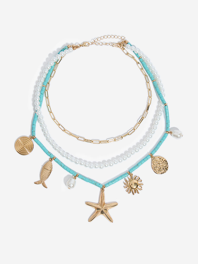 Westside Accessories Gold Shells and Agate Charms Necklace