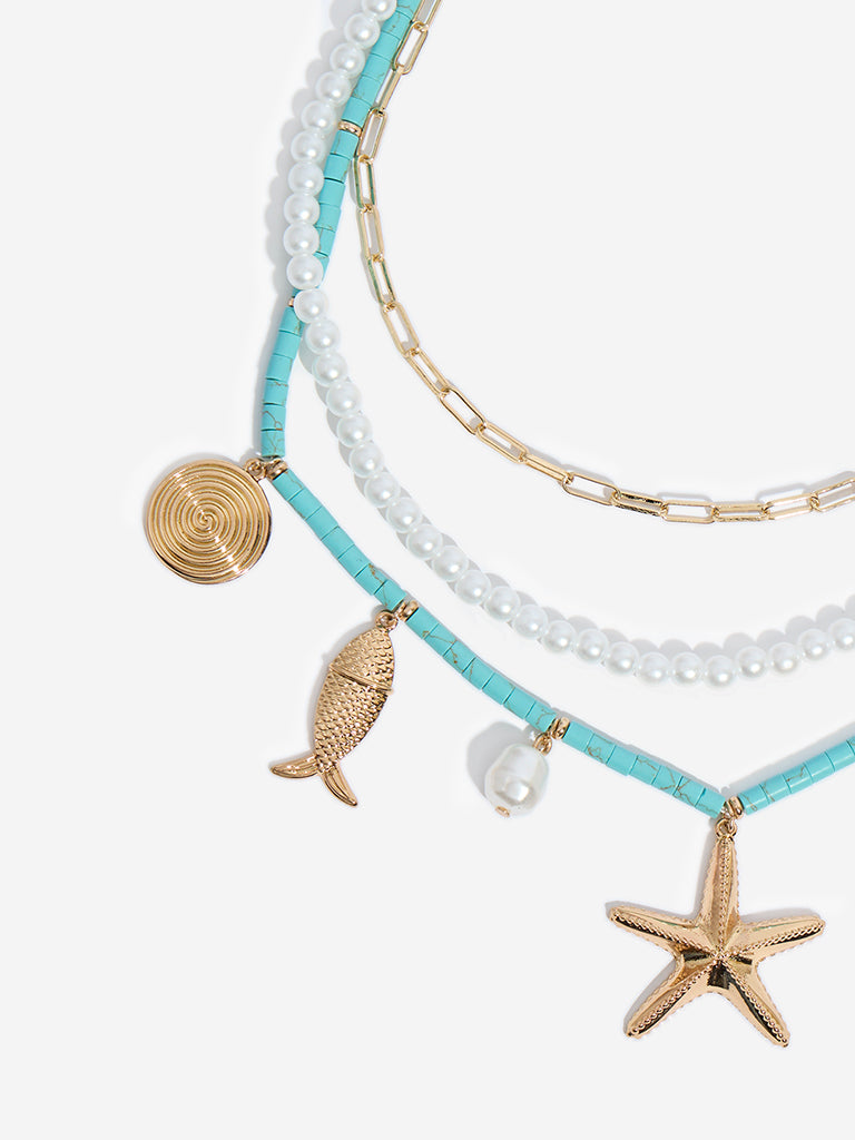 Westside Accessories Gold Shells and Agate Charms Necklace