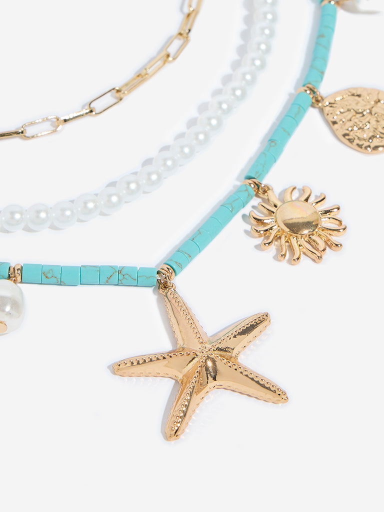 Westside Accessories Gold Shells and Agate Charms Necklace