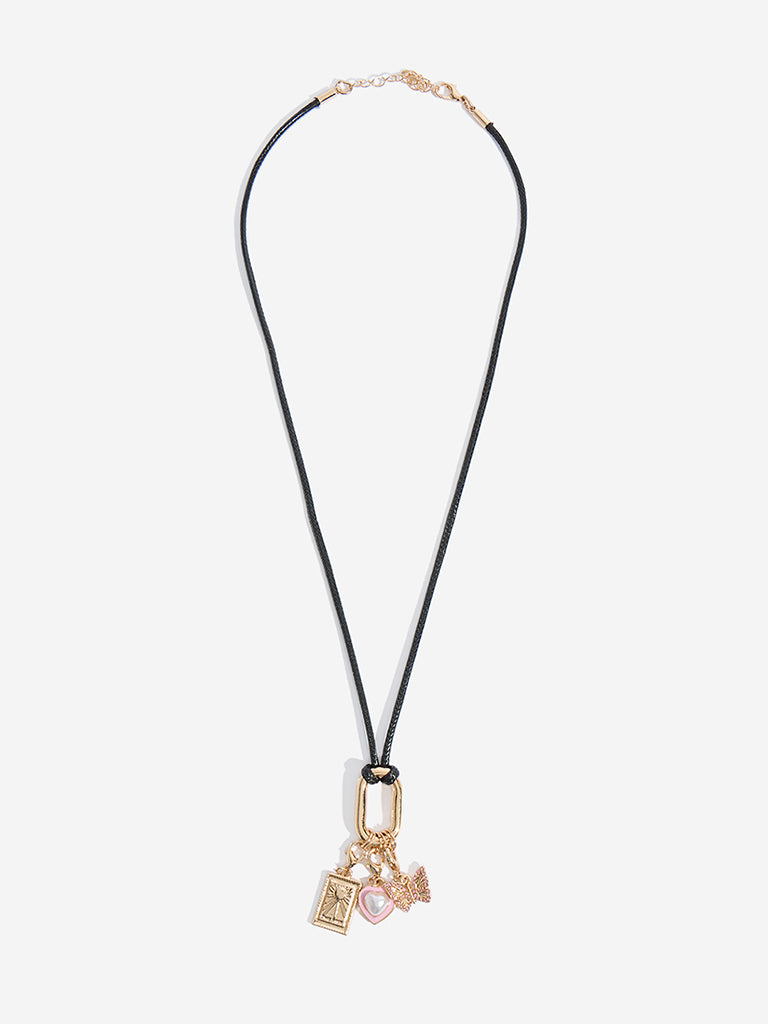 Westside Accessories Black Multi Charm Cord Necklace