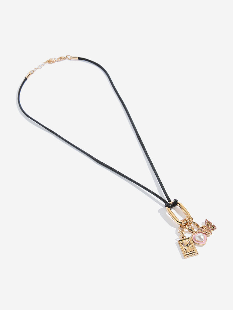 Westside Accessories Black Multi Charm Cord Necklace