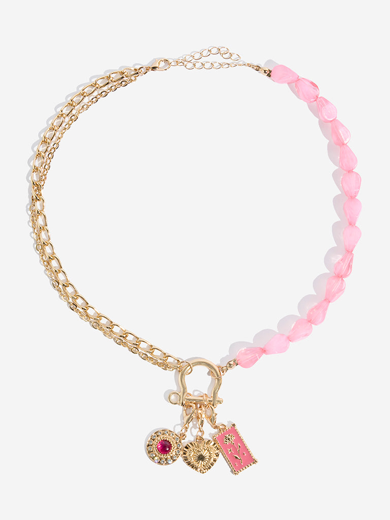Westside Accessories Pink Beaded Multi Charm Necklace