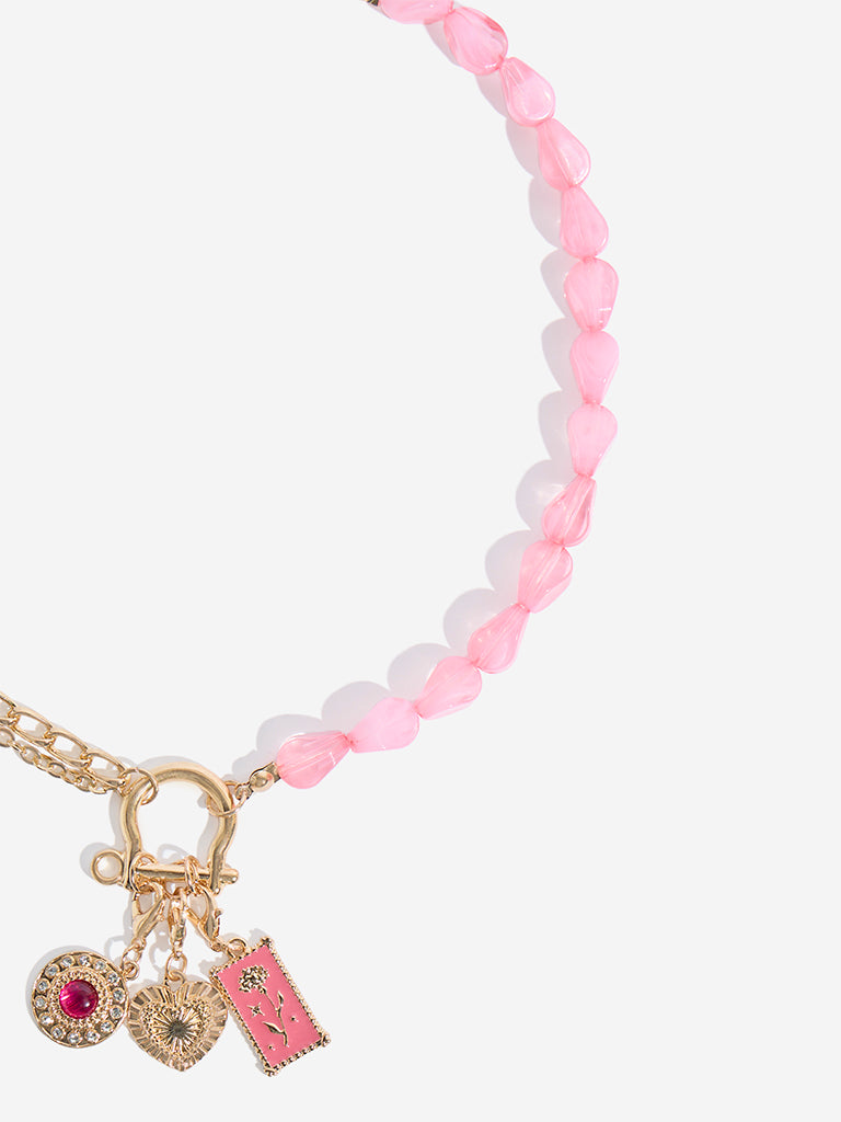 Westside Accessories Pink Beaded Multi Charm Necklace