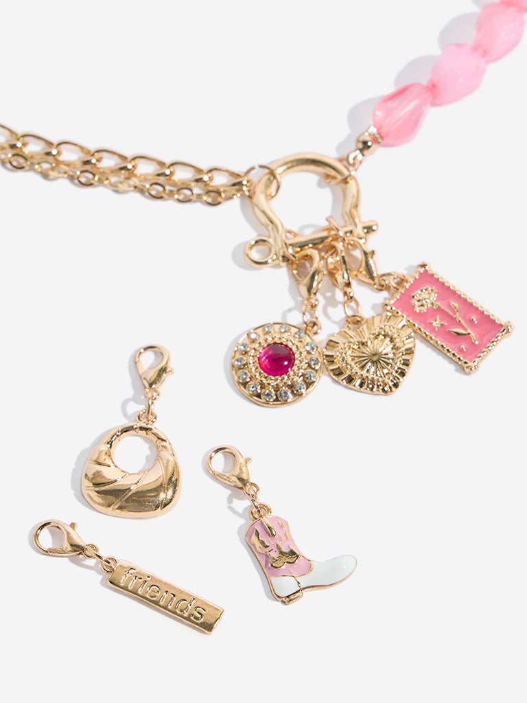 Westside Accessories Pink Beaded Multi Charm Necklace