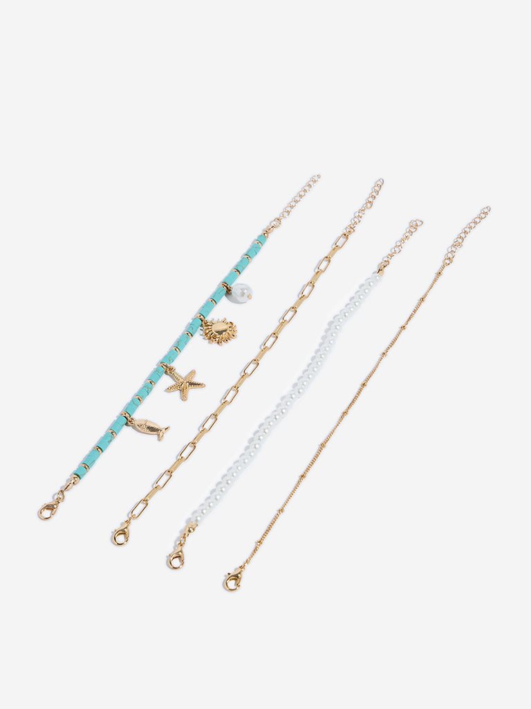 Westside Accessories Gold Pearls and Agate Bracelet Set - Pack of 4