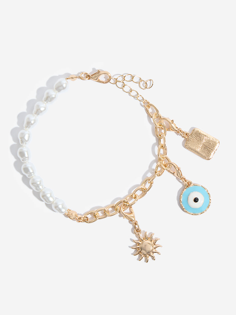 Westside Accessories Gold and Pearl Multi Charm Bracelet Set - Pack of 2