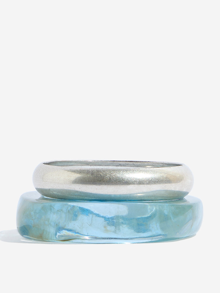 Westside Accessories Silver & Blue Bangles Set - Pack of 2