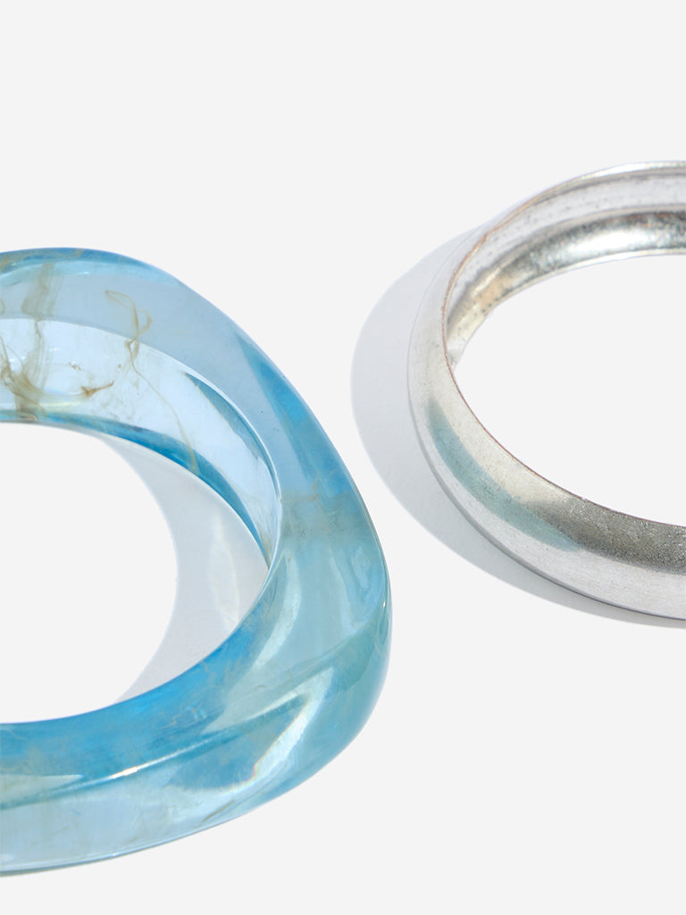 Westside Accessories Silver & Blue Bangles Set - Pack of 2