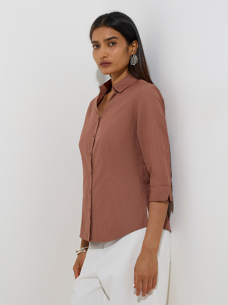Wardrobe Brown Solid Shirt