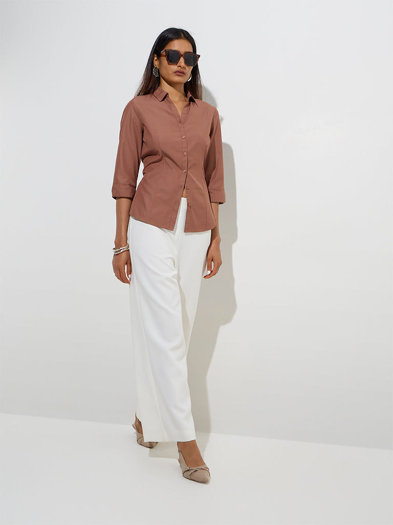 Wardrobe Brown Solid Shirt