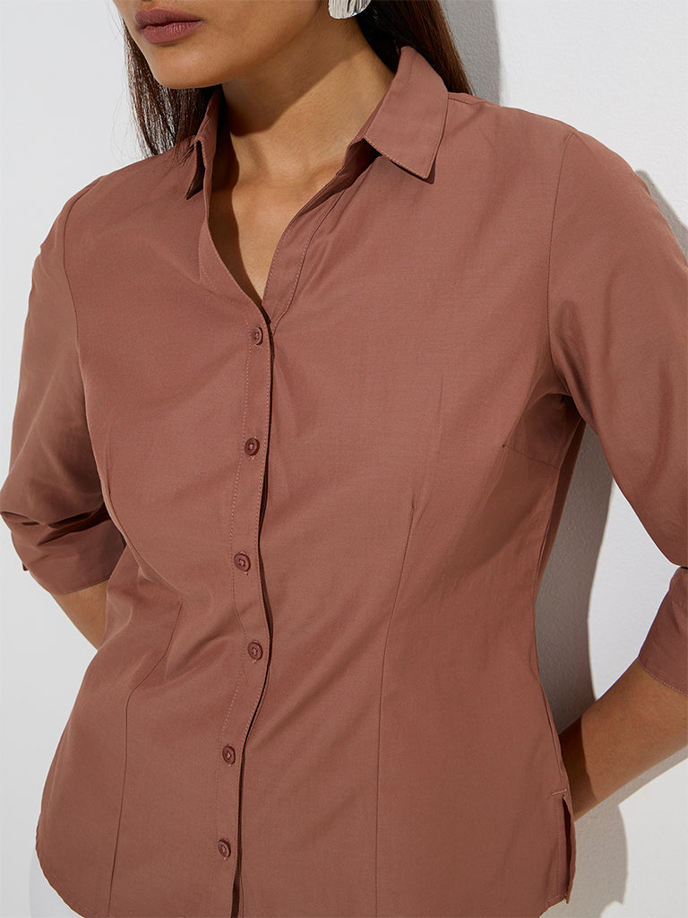Wardrobe Brown Solid Shirt
