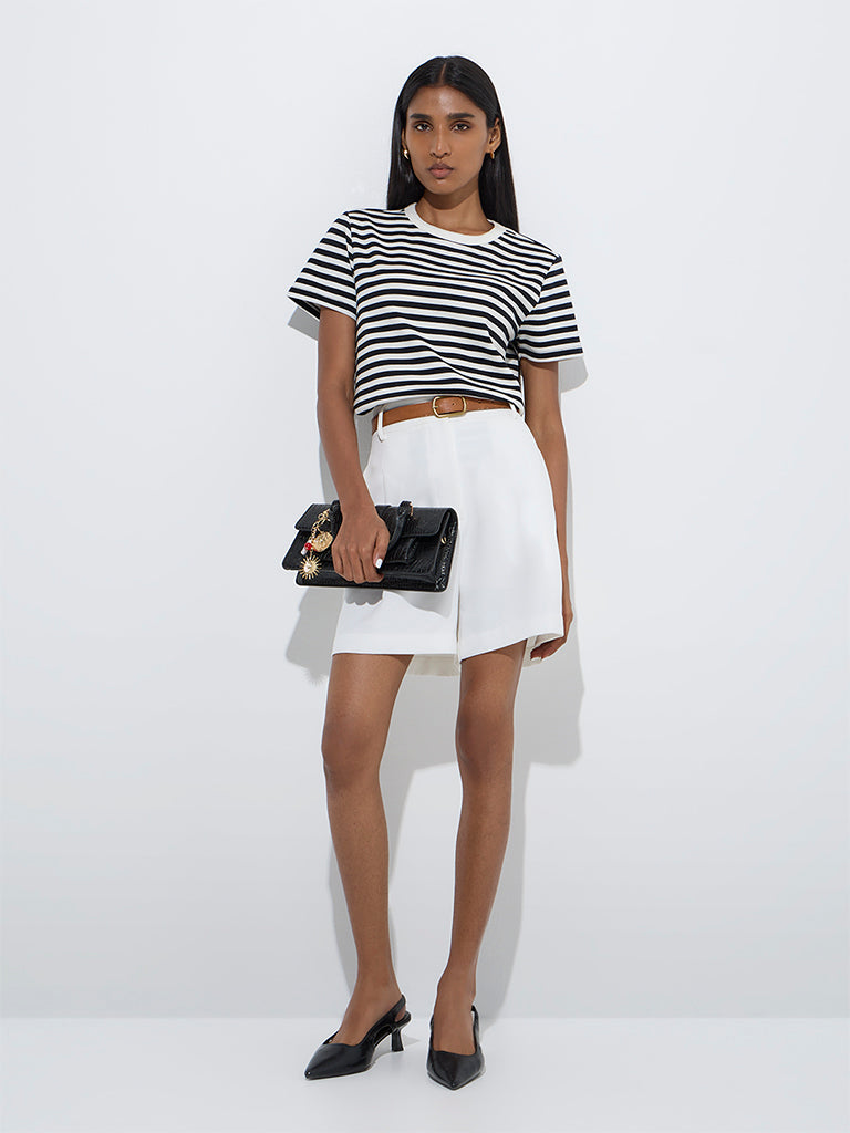 Wardrobe Black Striped Cotton-Blend T-Shirt
